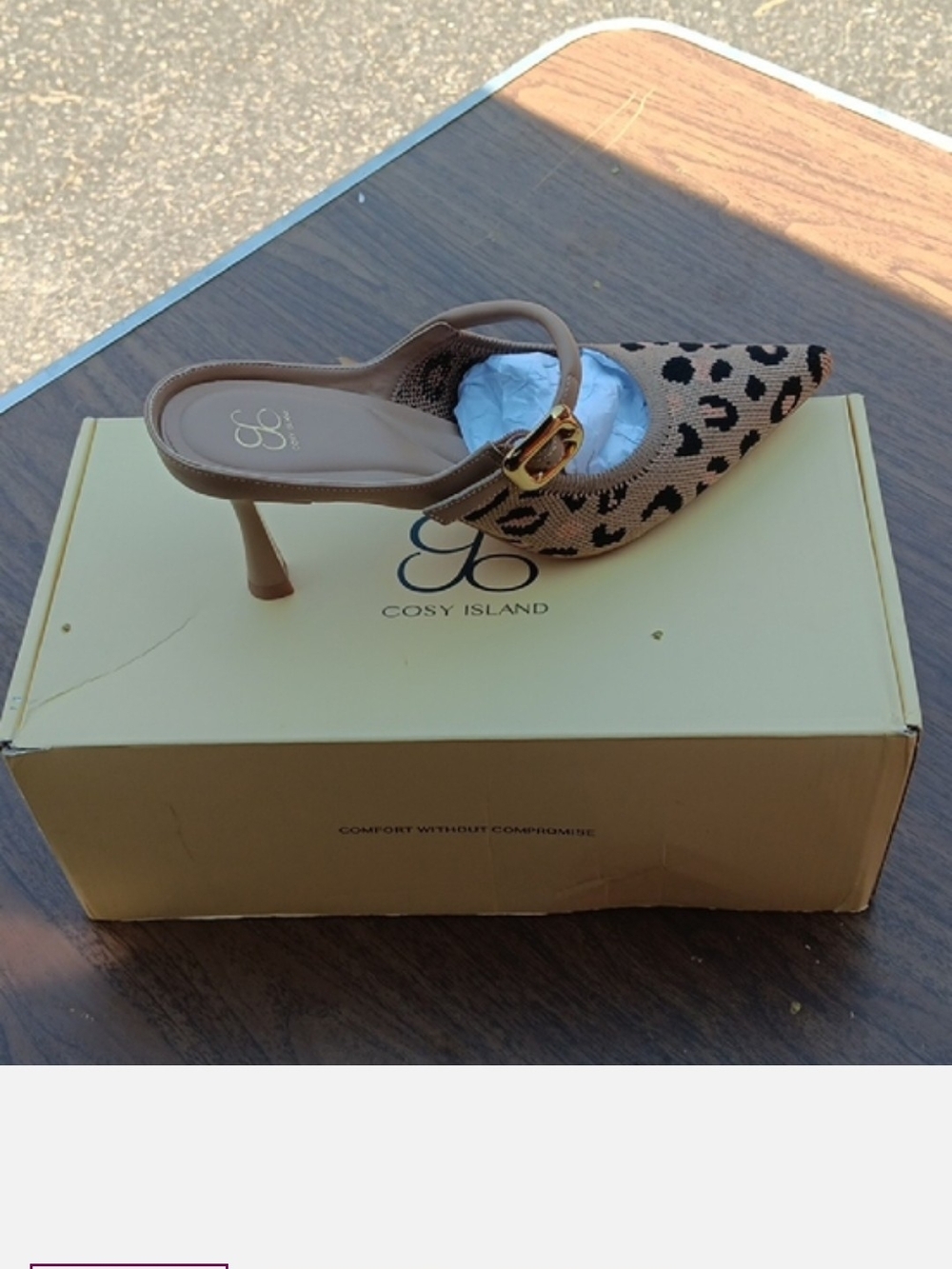 Cosy Island Leopard Print Tan Pointed Toe Mule with Buckle